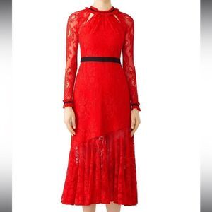 Three Floor Split Tease Lace Midi Dress in Fiery Red 2